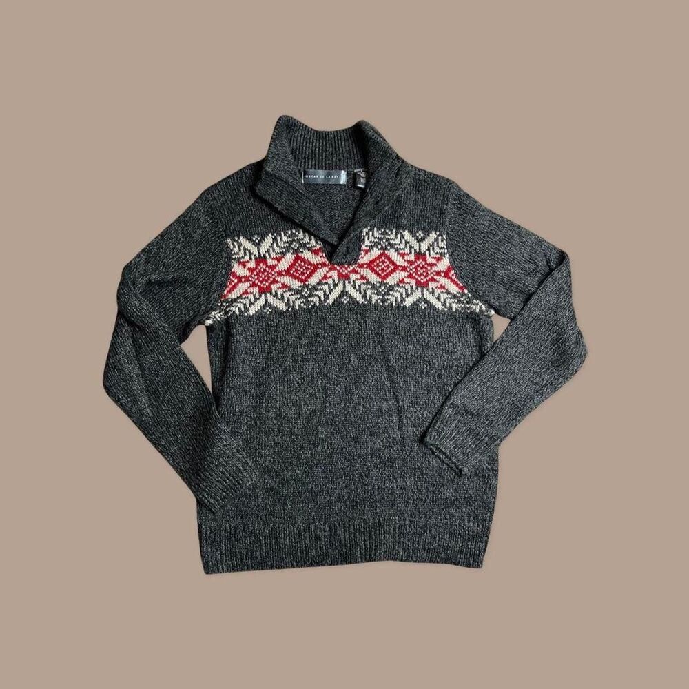Oscar de la Renta Men's Grey and Red Jumper